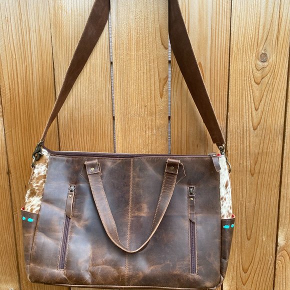 Cowhide Tooled Leather Tote Bag - Picture 3 of 6